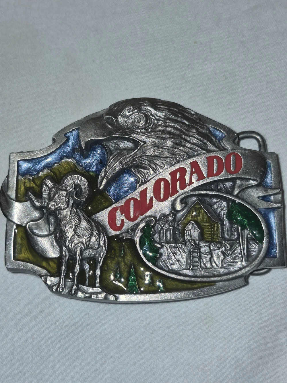Vintage 1988 Siskiyou Pewter Colorado Bighorn Ram & Eagle Belt Buckle USA 1229